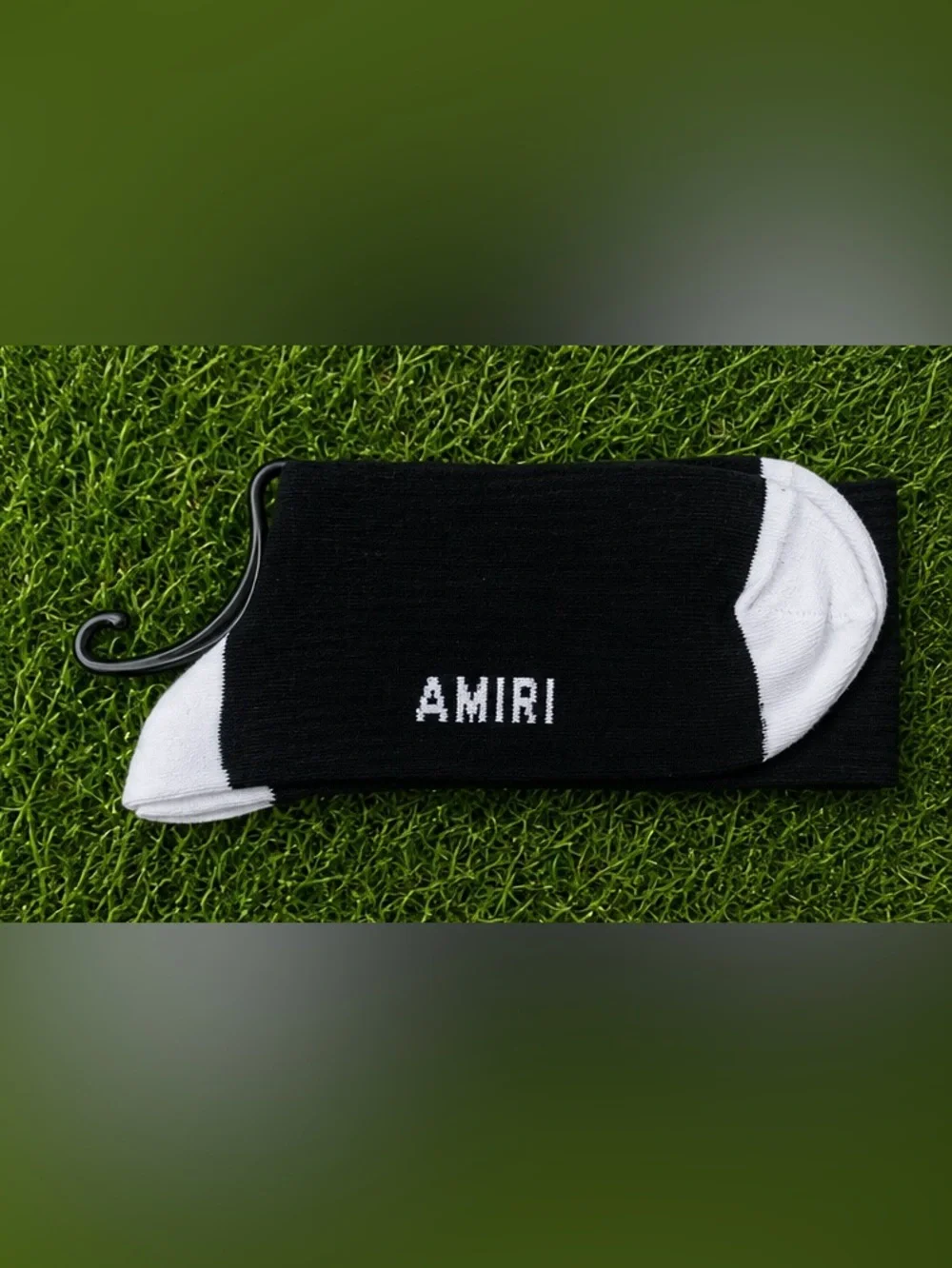 AMIRI Black and‎ White Logo Ribbed Crew Socks
